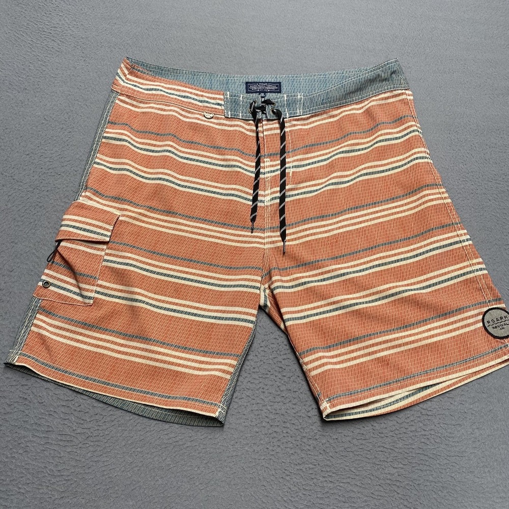Roark Revival Swim Board Shorts‎ Mens 38 Multicolor Stripe Stretch Cargo Pocket